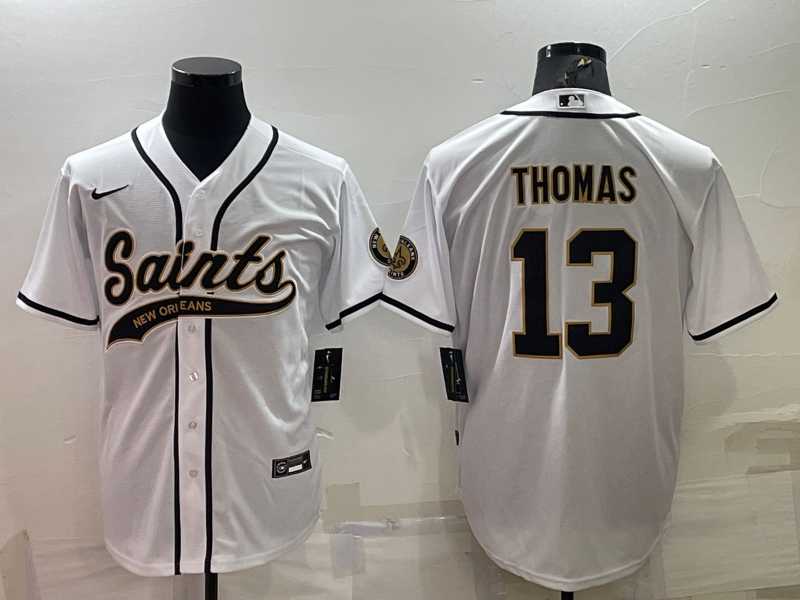 Men's New Orleans Saints #13 Michael Thomas White With Patch Cool Base Stitched Baseball Jersey,We sell and wholesale Men's New Orleans Saints #13 Michael Thomas White With Patch Cool Base Stitched Baseball Jersey on line form chian!